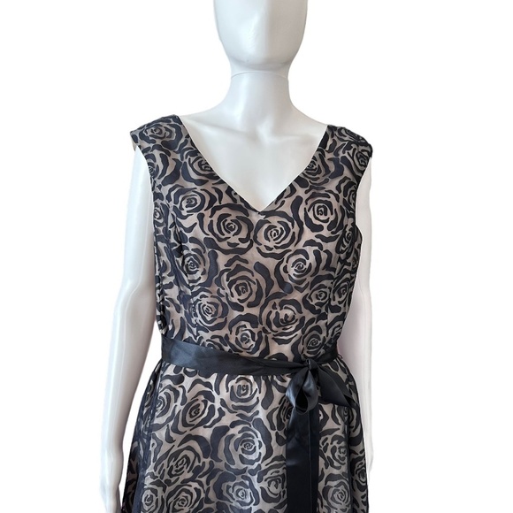 dressbarn CB Established 1962 Party Dress Black Rose Pattern/Tan Lining Sz. 14 - Picture 5 of 16